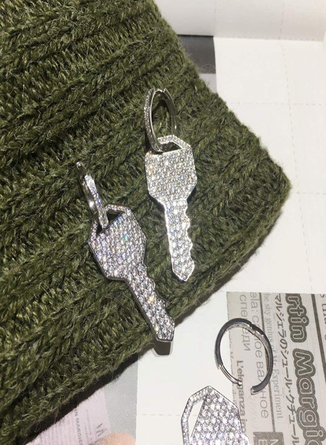 Youngy Fashion Earrings, Youngy Shiny Full Rhinestone Crystal Key Charm Dangle Hoop Earrings Women Girlfriend - Image 3